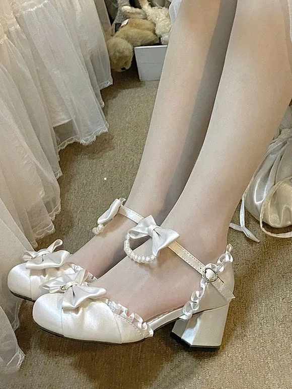 Lolita Wedding Dress Lolita Sandals Pink Bows Ruffles Elastic Fabric Round Toe Lolita Summer Shoes