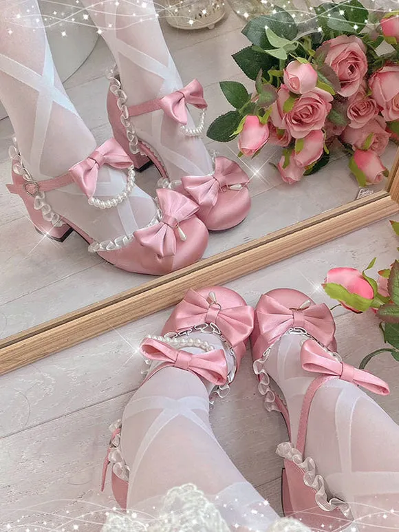 Lolita Wedding Dress Lolita Sandals Pink Bows Ruffles Elastic Fabric Round Toe Lolita Summer Shoes