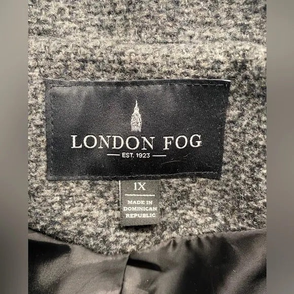 London Fog Wool Blend Single Breasted Plus Size Gray Peacoat Coat