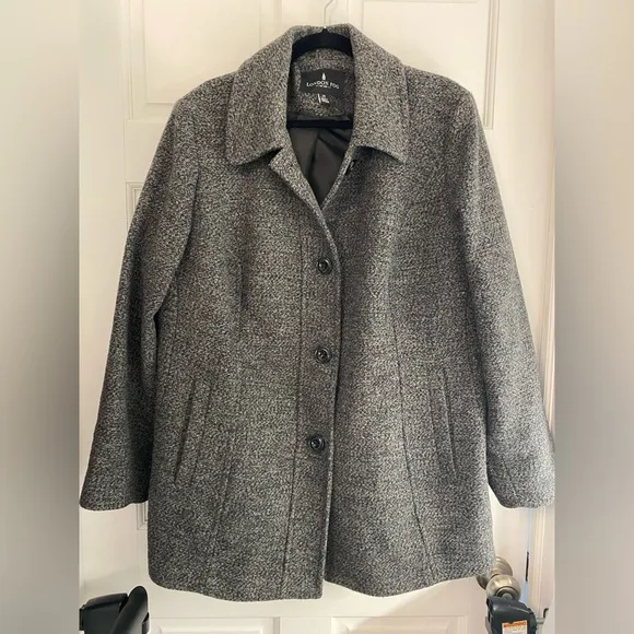 London Fog Wool Blend Single Breasted Plus Size Gray Peacoat Coat