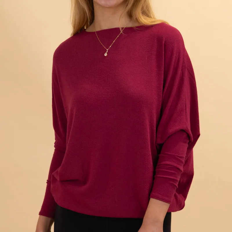 Long Sleeve Cocoon Top in Wine