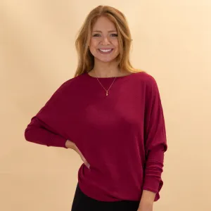 Long Sleeve Cocoon Top in Wine