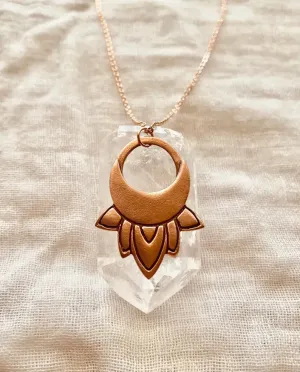Lotus moon copper pendant with rose gold chain by Earth Fire Jewellery