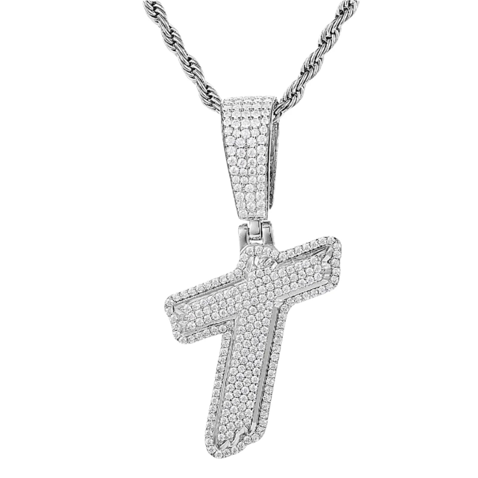 Luxury Fully Iced Out Hip Hop Rapper Bling Stylish Cursive Alphabet Letter Initial with Brilliant Round Lab-Created Moissanite 925 Sterling Silver Pendant Charm - M400009