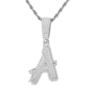Luxury Fully Iced Out Hip Hop Rapper Bling Stylish Cursive Alphabet Letter Initial with Brilliant Round Lab-Created Moissanite 925 Sterling Silver Pendant Charm - M400009