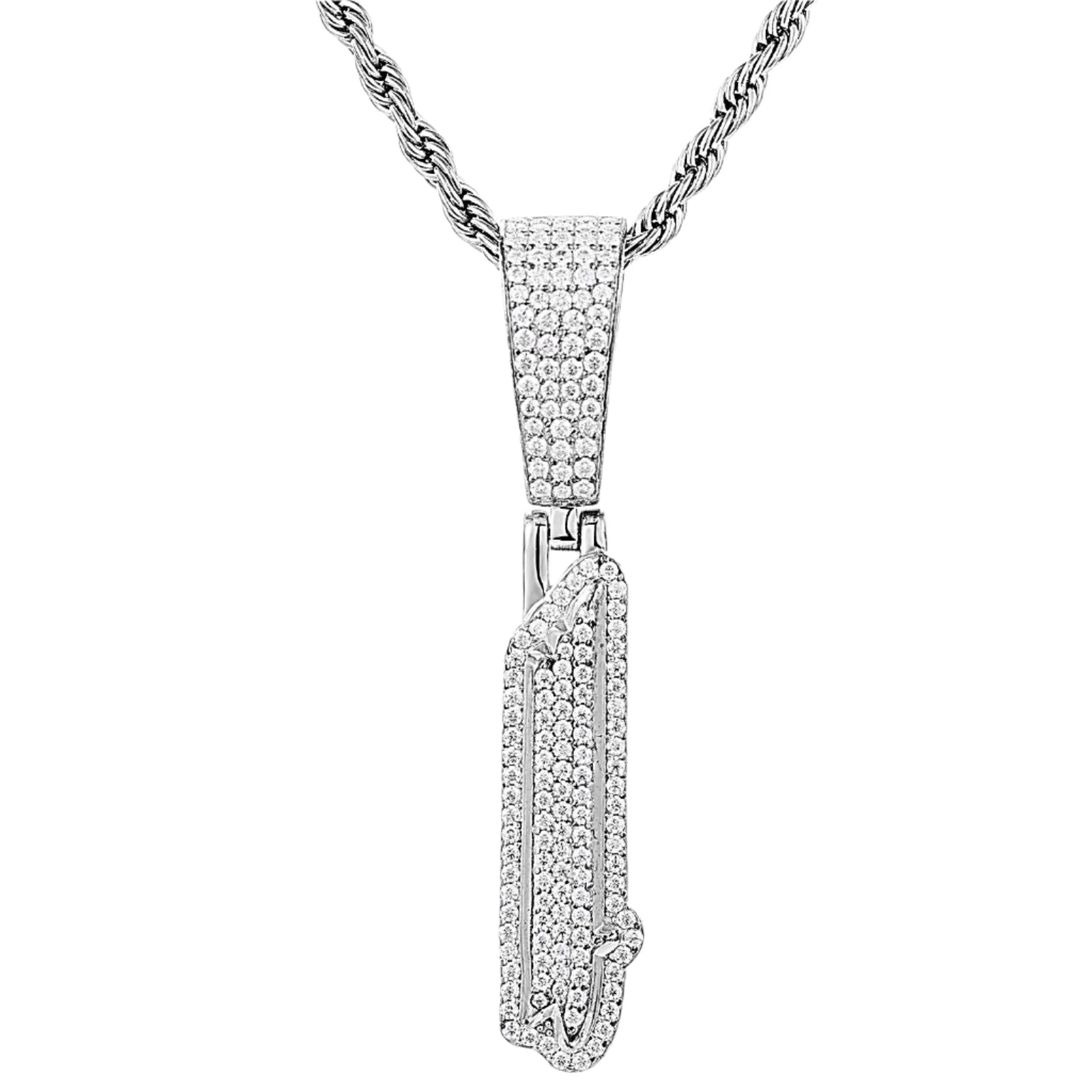 Luxury Fully Iced Out Hip Hop Rapper Bling Stylish Cursive Alphabet Letter Initial with Brilliant Round Lab-Created Moissanite 925 Sterling Silver Pendant Charm - M400009