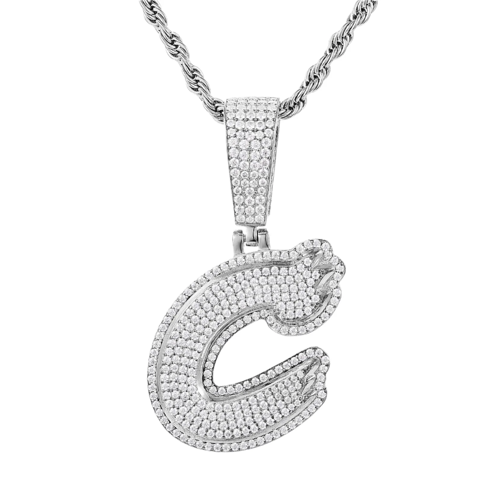 Luxury Fully Iced Out Hip Hop Rapper Bling Stylish Cursive Alphabet Letter Initial with Brilliant Round Lab-Created Moissanite 925 Sterling Silver Pendant Charm - M400009