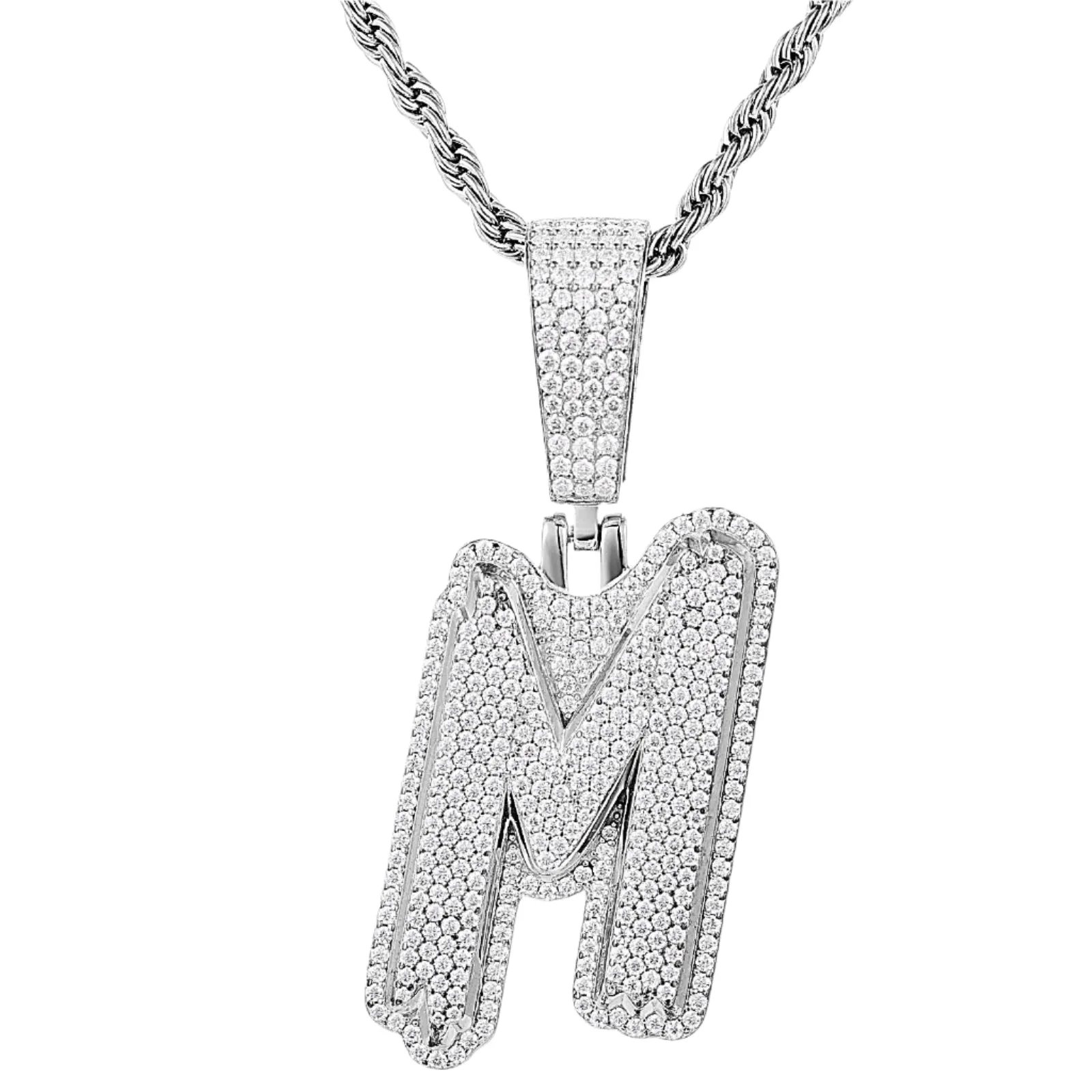 Luxury Fully Iced Out Hip Hop Rapper Bling Stylish Cursive Alphabet Letter Initial with Brilliant Round Lab-Created Moissanite 925 Sterling Silver Pendant Charm - M400009