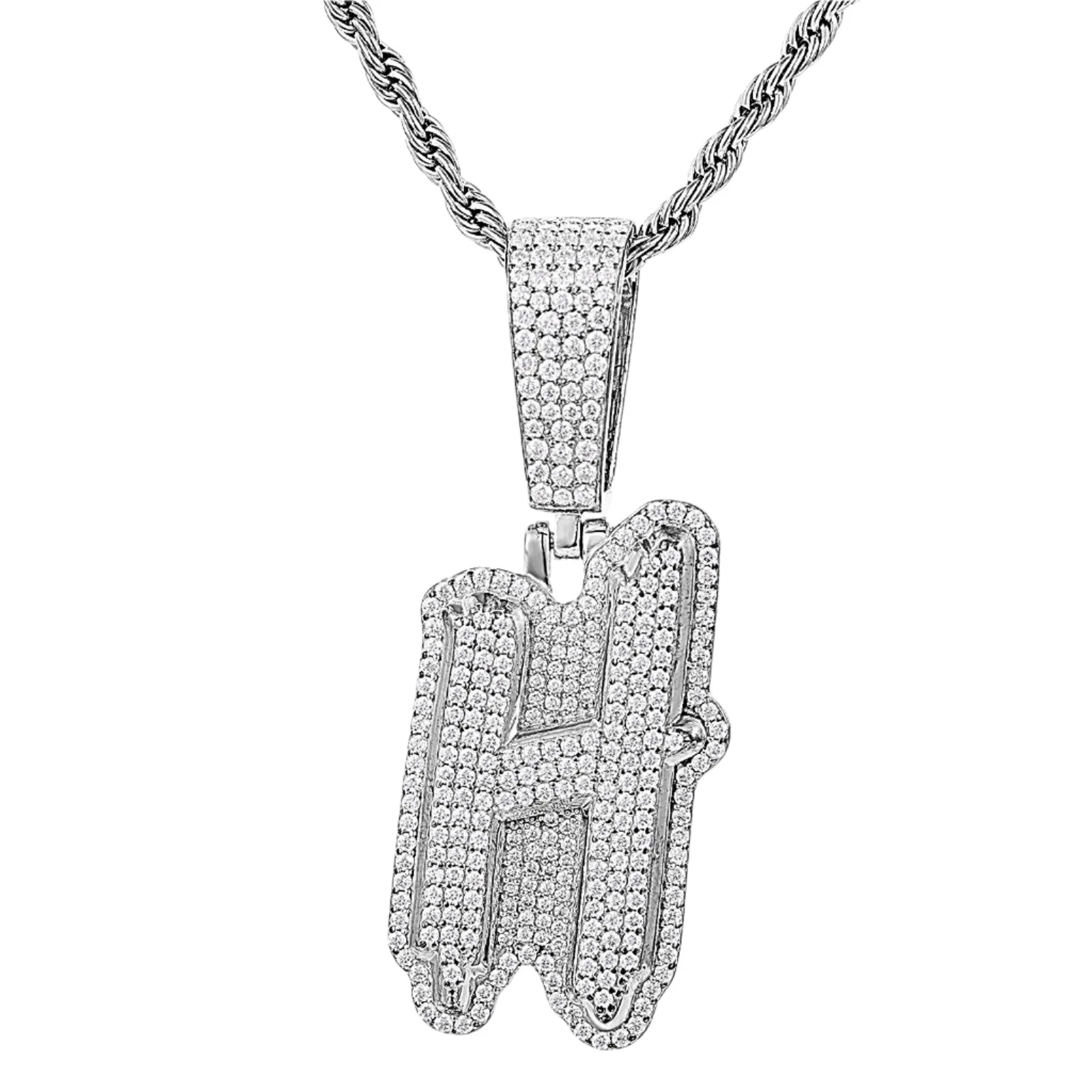 Luxury Fully Iced Out Hip Hop Rapper Bling Stylish Cursive Alphabet Letter Initial with Brilliant Round Lab-Created Moissanite 925 Sterling Silver Pendant Charm - M400009