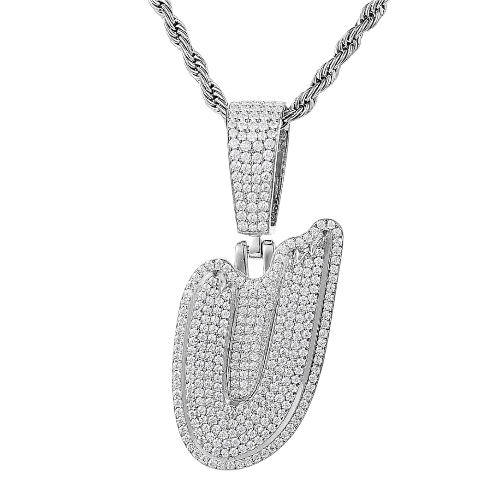Luxury Fully Iced Out Hip Hop Rapper Bling Stylish Cursive Alphabet Letter Initial with Brilliant Round Lab-Created Moissanite 925 Sterling Silver Pendant Charm - M400009