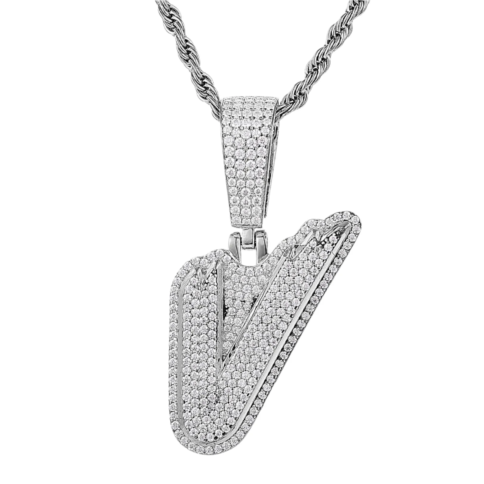 Luxury Fully Iced Out Hip Hop Rapper Bling Stylish Cursive Alphabet Letter Initial with Brilliant Round Lab-Created Moissanite 925 Sterling Silver Pendant Charm - M400009