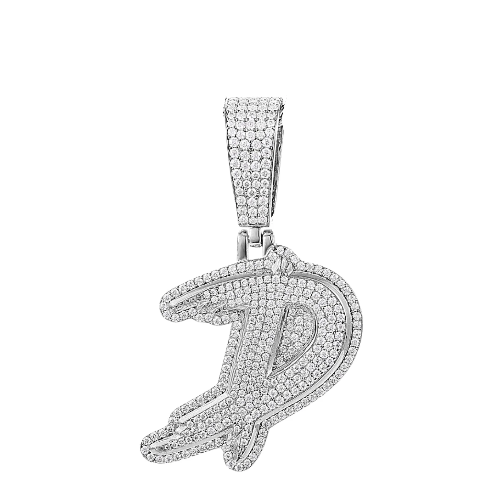 Luxury Fully Iced Out Hip Hop Rapper Bling Stylish Cursive Alphabet Letter Initial with Brilliant Round Lab-Created Moissanite 925 Sterling Silver Pendant Charm - M400009