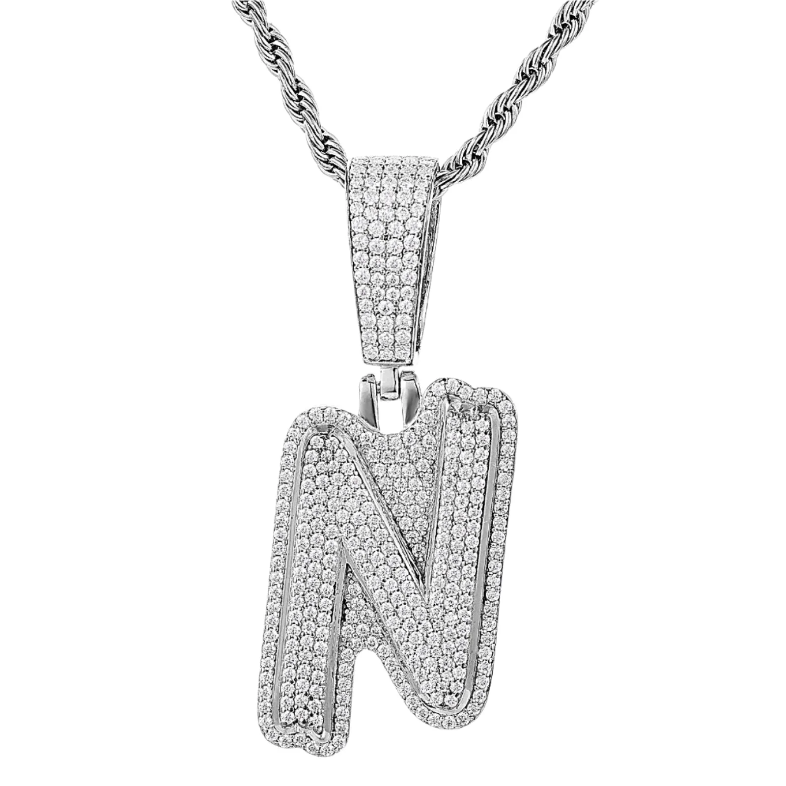 Luxury Fully Iced Out Hip Hop Rapper Bling Stylish Cursive Alphabet Letter Initial with Brilliant Round Lab-Created Moissanite 925 Sterling Silver Pendant Charm - M400009