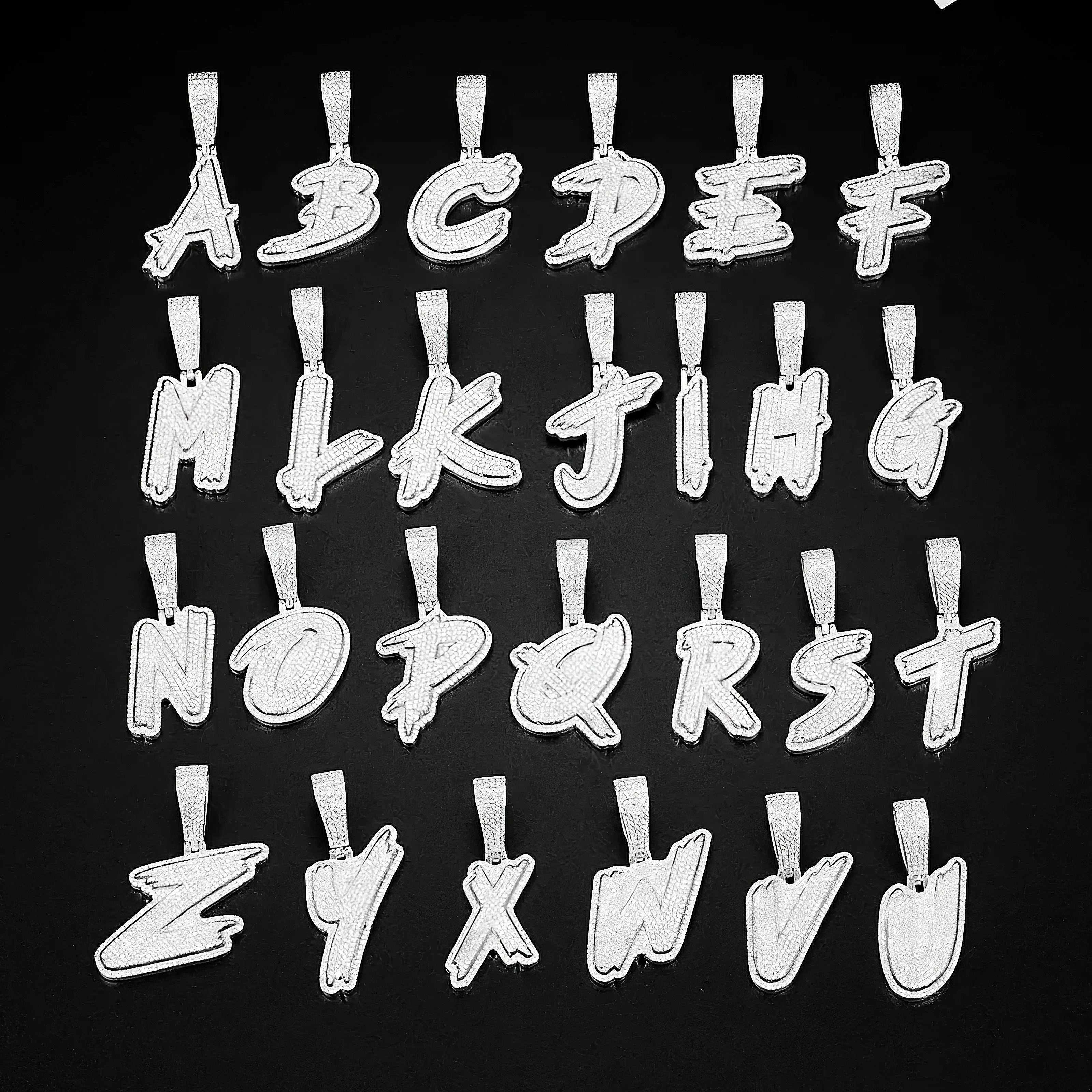 Luxury Fully Iced Out Hip Hop Rapper Bling Stylish Cursive Alphabet Letter Initial with Brilliant Round Lab-Created Moissanite 925 Sterling Silver Pendant Charm - M400009