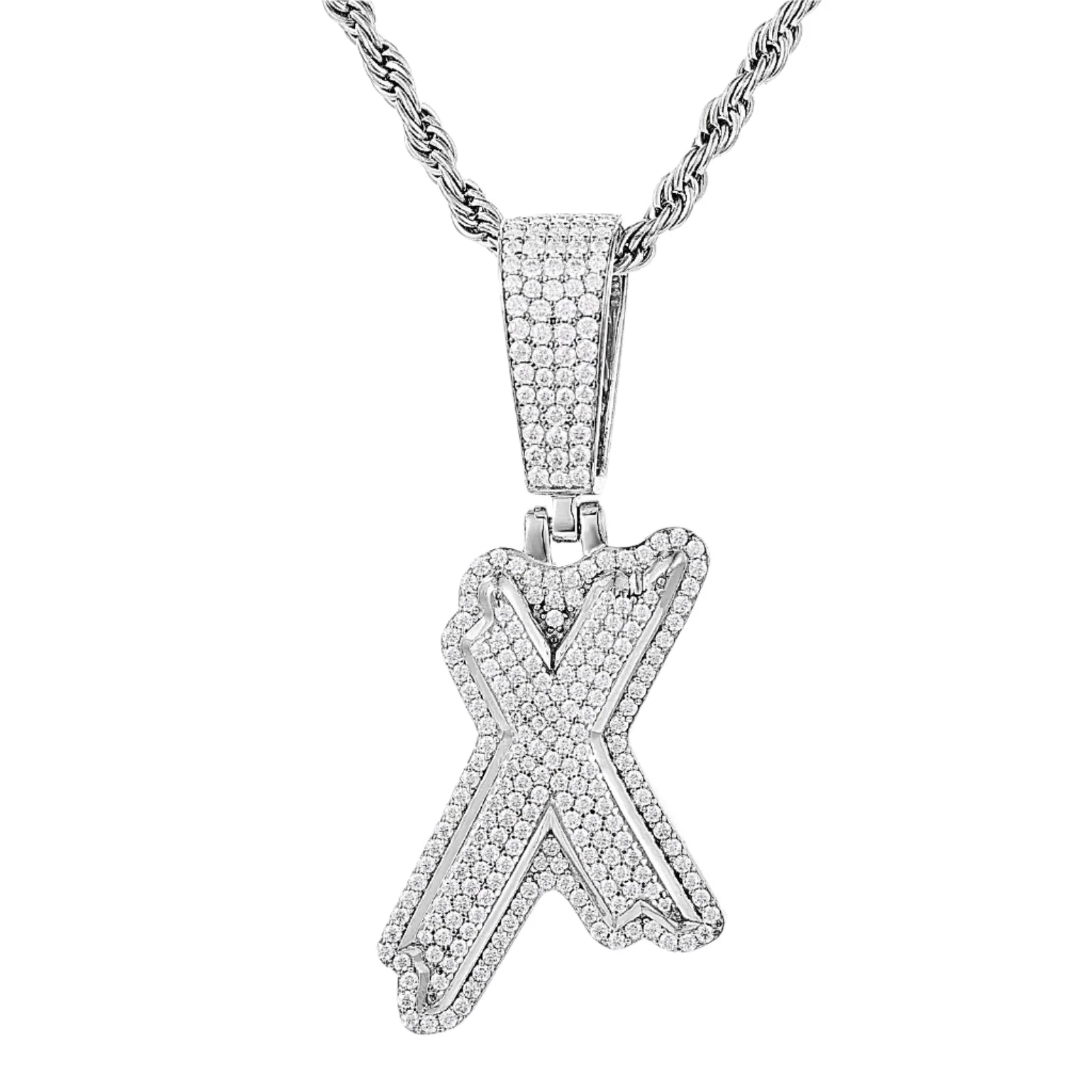 Luxury Fully Iced Out Hip Hop Rapper Bling Stylish Cursive Alphabet Letter Initial with Brilliant Round Lab-Created Moissanite 925 Sterling Silver Pendant Charm - M400009
