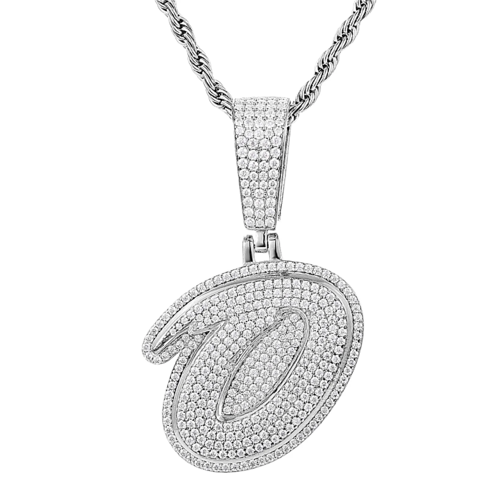 Luxury Fully Iced Out Hip Hop Rapper Bling Stylish Cursive Alphabet Letter Initial with Brilliant Round Lab-Created Moissanite 925 Sterling Silver Pendant Charm - M400009