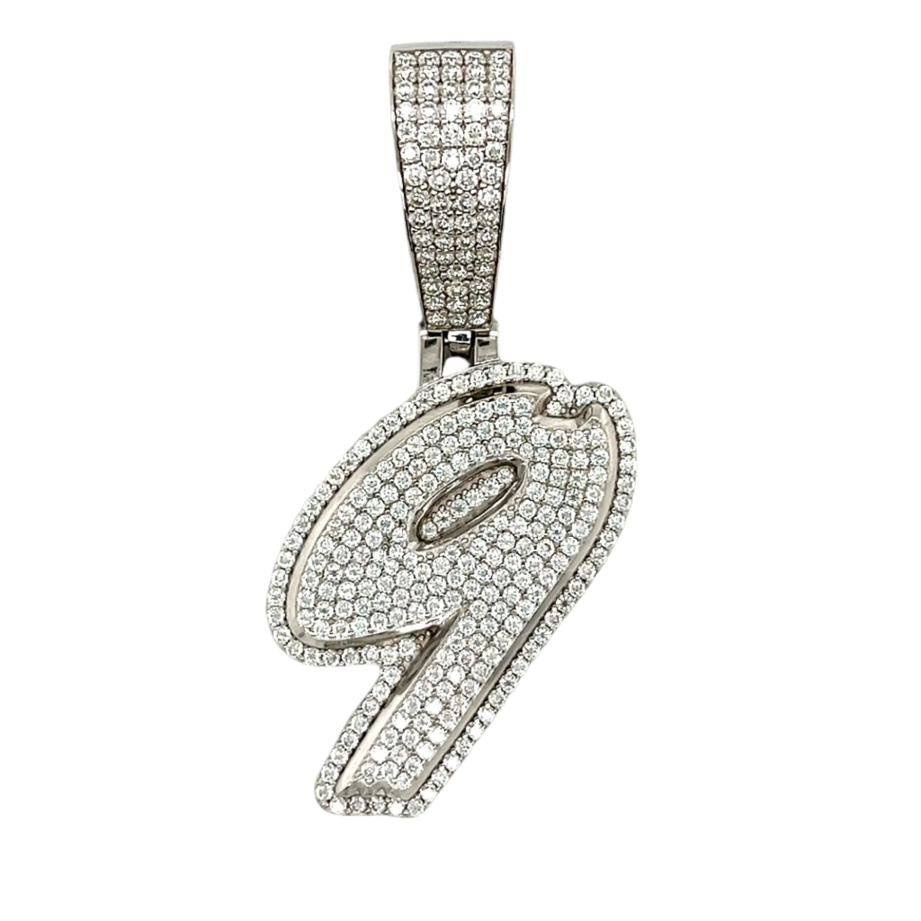 Luxury Fully Iced Out Hip Hop Rapper Bling Stylish Number with Brilliant Round Lab-Created Moissanite 925 Sterling Silver Pendant Charm - M4000019