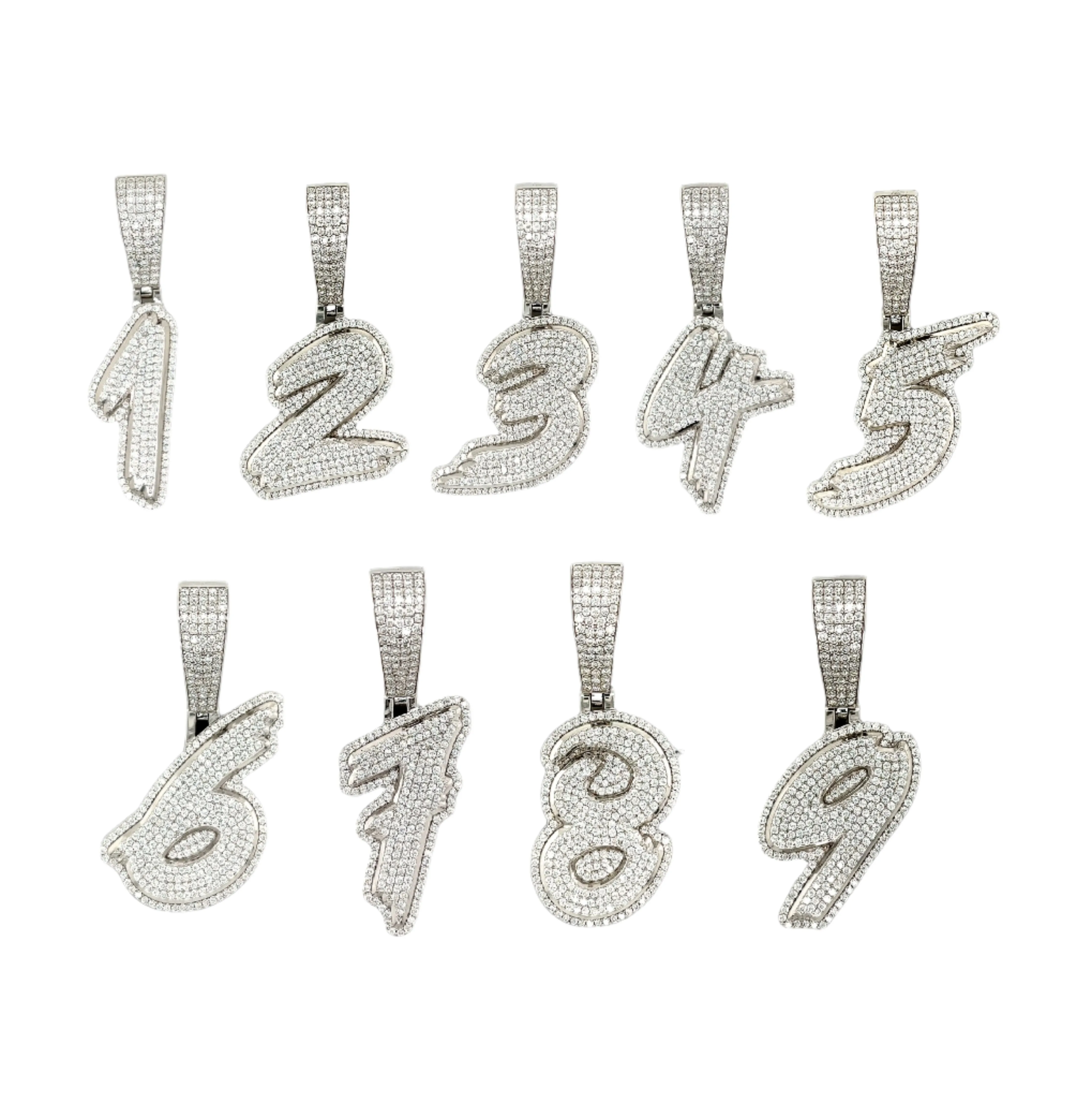 Luxury Fully Iced Out Hip Hop Rapper Bling Stylish Number with Brilliant Round Lab-Created Moissanite 925 Sterling Silver Pendant Charm - M4000019