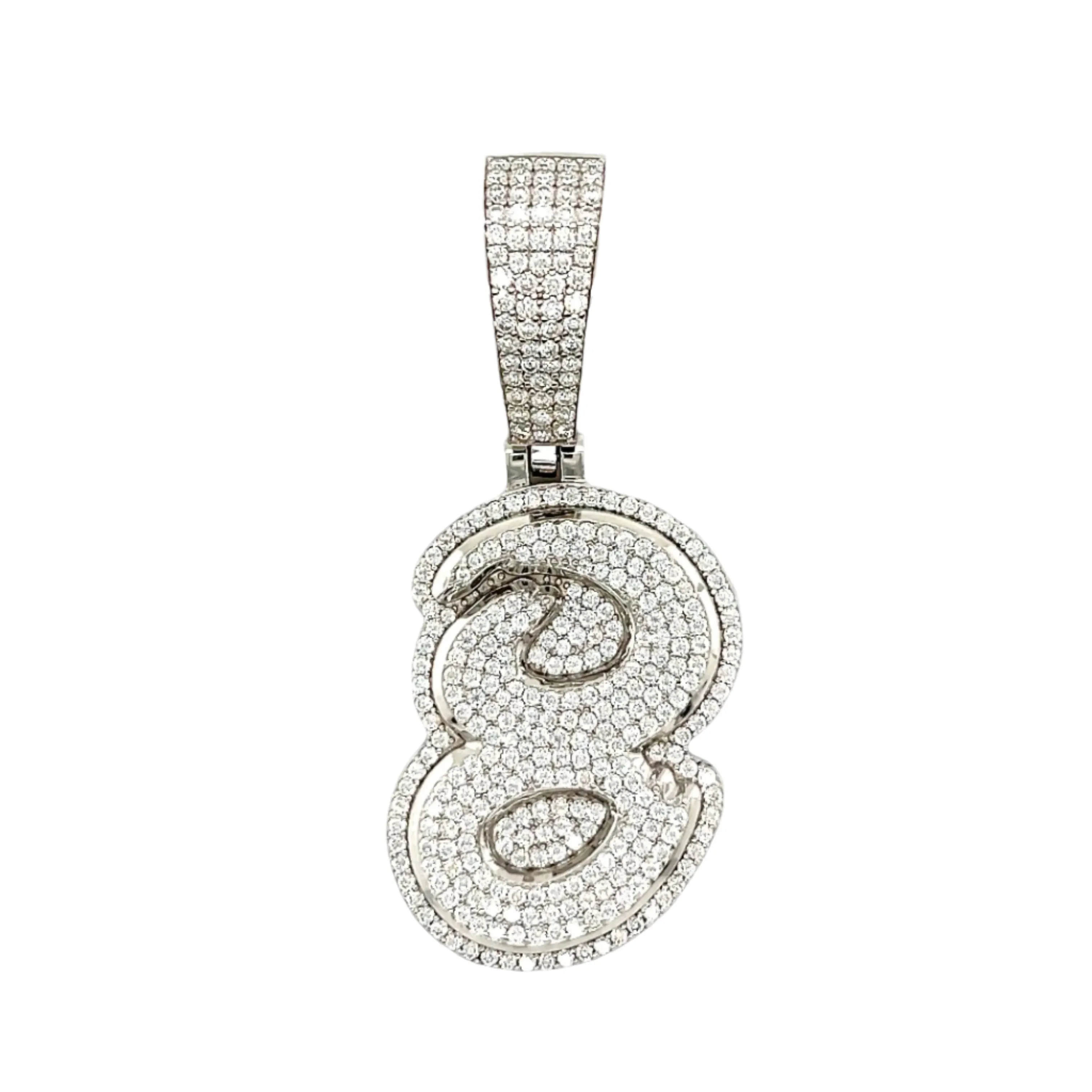 Luxury Fully Iced Out Hip Hop Rapper Bling Stylish Number with Brilliant Round Lab-Created Moissanite 925 Sterling Silver Pendant Charm - M4000019