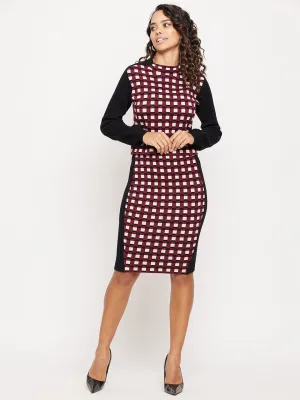 Madame Wine Check Print Bishop Sleeve Co-Ord Set