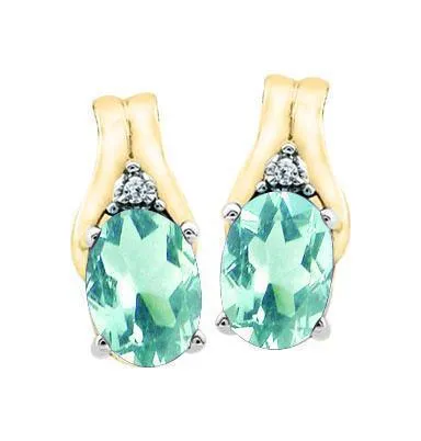 March Birthstone Earring with Diamond Accent set in 10k Yellow gold