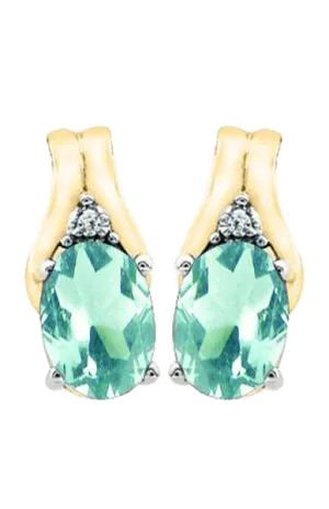 March Birthstone Earring with Diamond Accent set in 10k Yellow gold