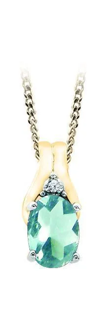 March Birthstone Pendant with Diamond Accent set in 10K Yellow gold