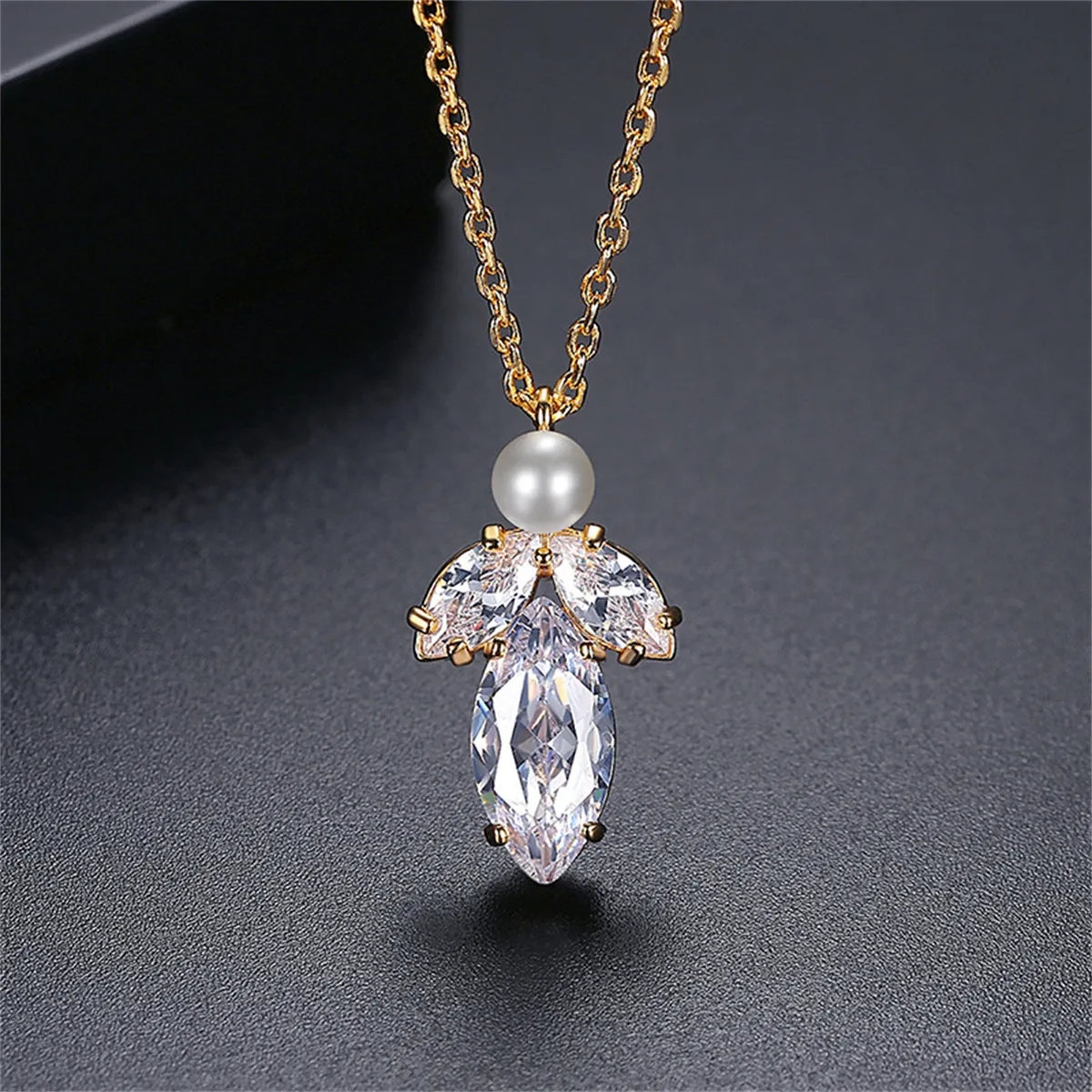 Marquise Crystal & Pearl 18K Gold-Plated Pendant Necklace