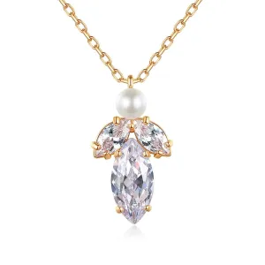 Marquise Crystal & Pearl 18K Gold-Plated Pendant Necklace