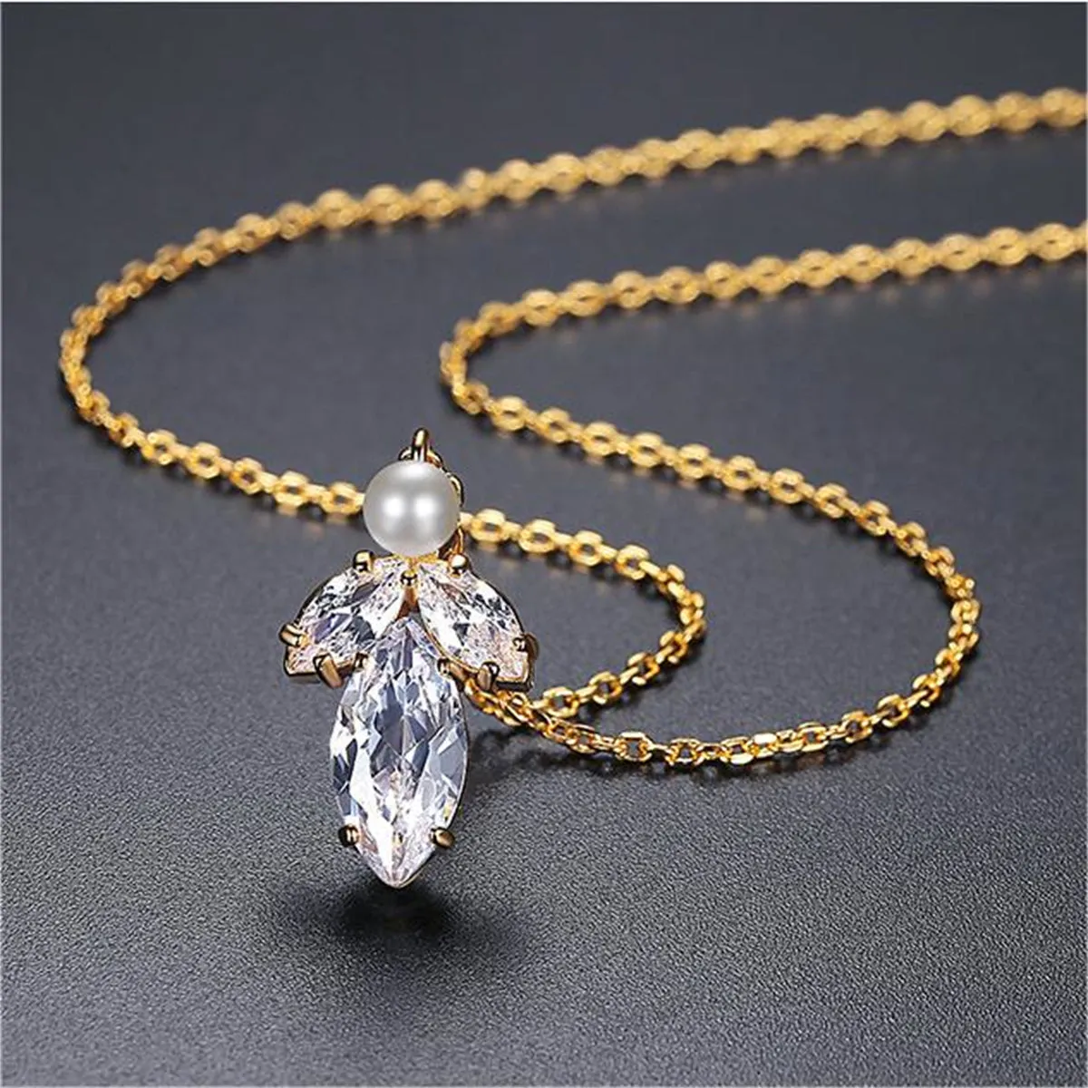 Marquise Crystal & Pearl 18K Gold-Plated Pendant Necklace