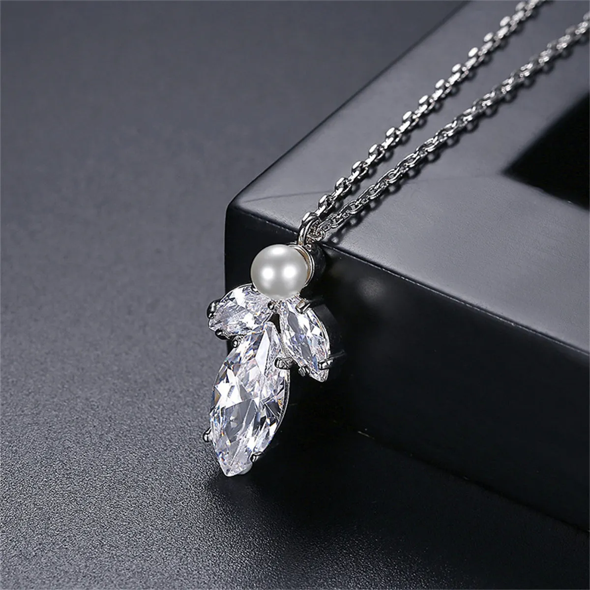 Marquise Crystal & Pearl Silver-Plated Pendant Necklace