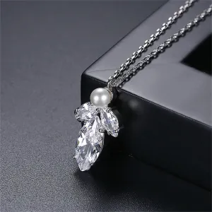 Marquise Crystal & Pearl Silver-Plated Pendant Necklace