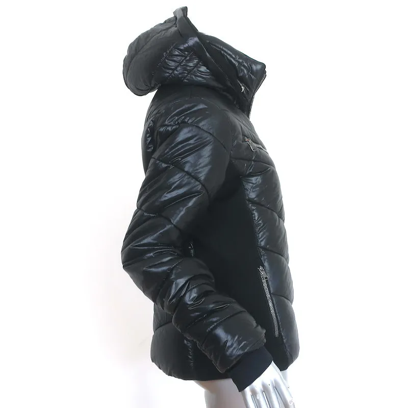 MDC Shiny Ski Jacket Black Size 40 Hooded Puffer