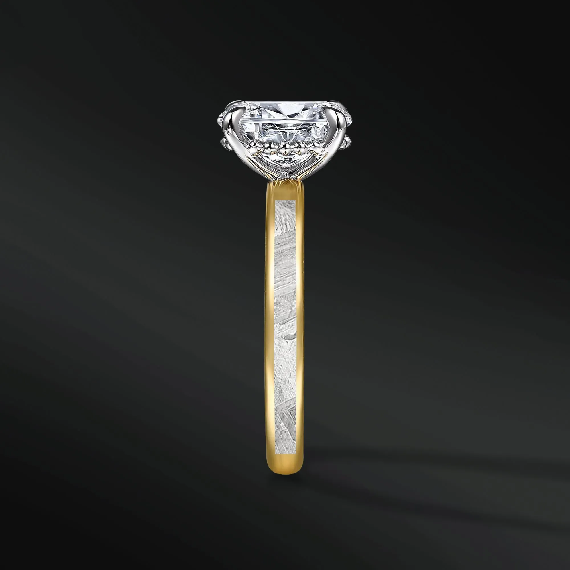 Meteorite Heartbeat - Ring Set for Women | Muonionalusta Meteorite Engagement Ring | 2 ct Certified Moissanite