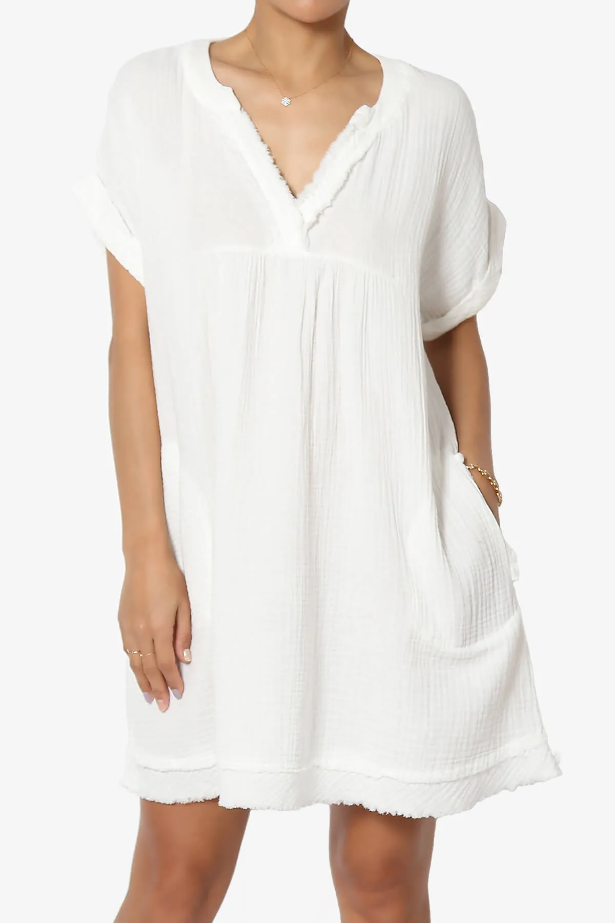 Milly Gauze V-Neck Babydoll Shift Mini Dress PLUS
