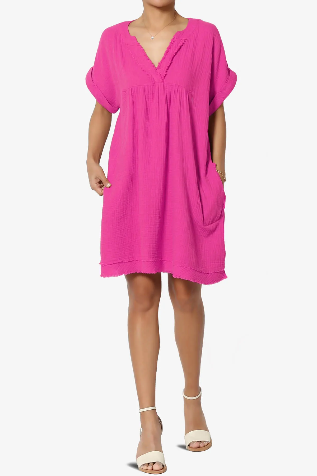 Milly Gauze V-Neck Babydoll Shift Mini Dress PLUS
