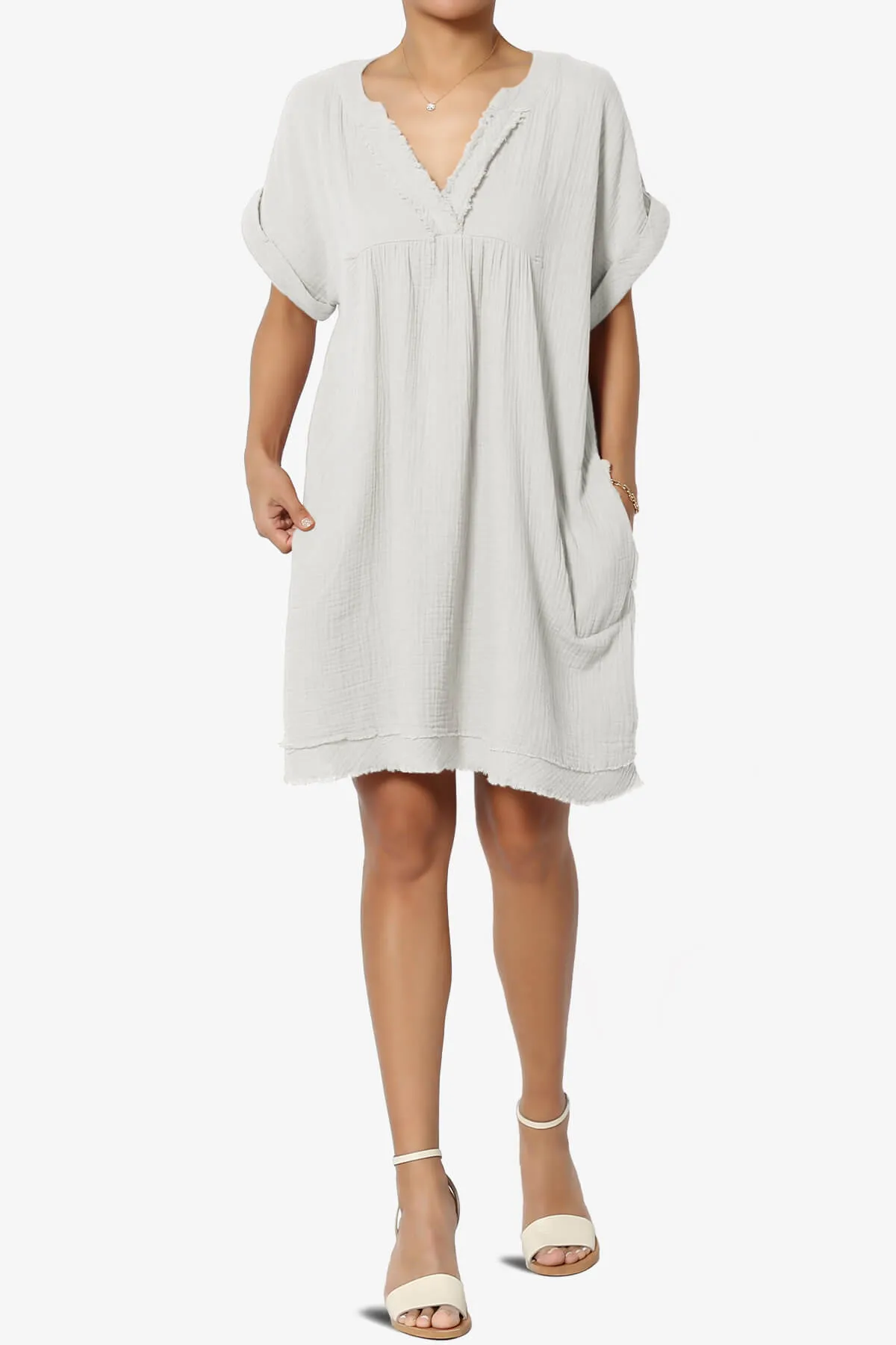 Milly Gauze V-Neck Babydoll Shift Mini Dress PLUS