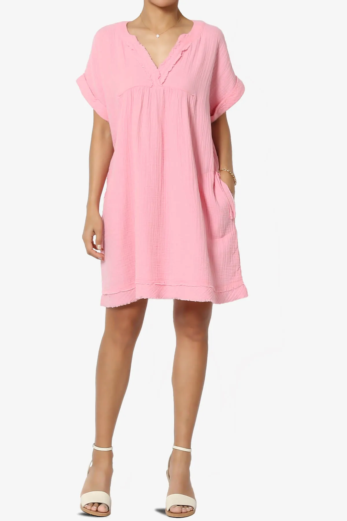 Milly Gauze V-Neck Babydoll Shift Mini Dress PLUS
