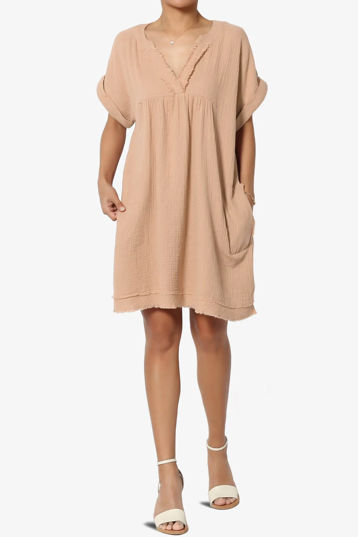Milly Gauze V-Neck Babydoll Shift Mini Dress PLUS