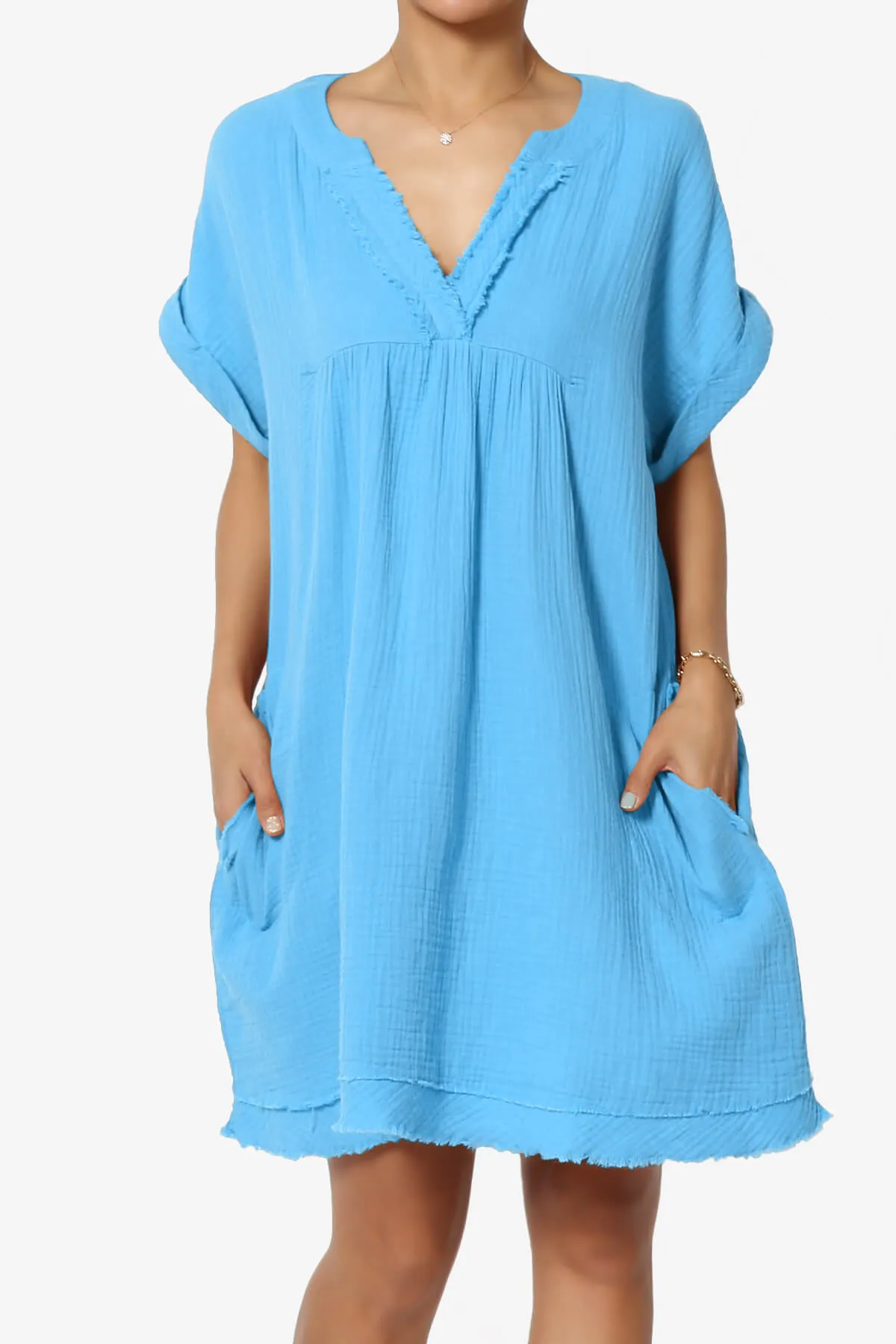Milly Gauze V-Neck Babydoll Shift Mini Dress PLUS