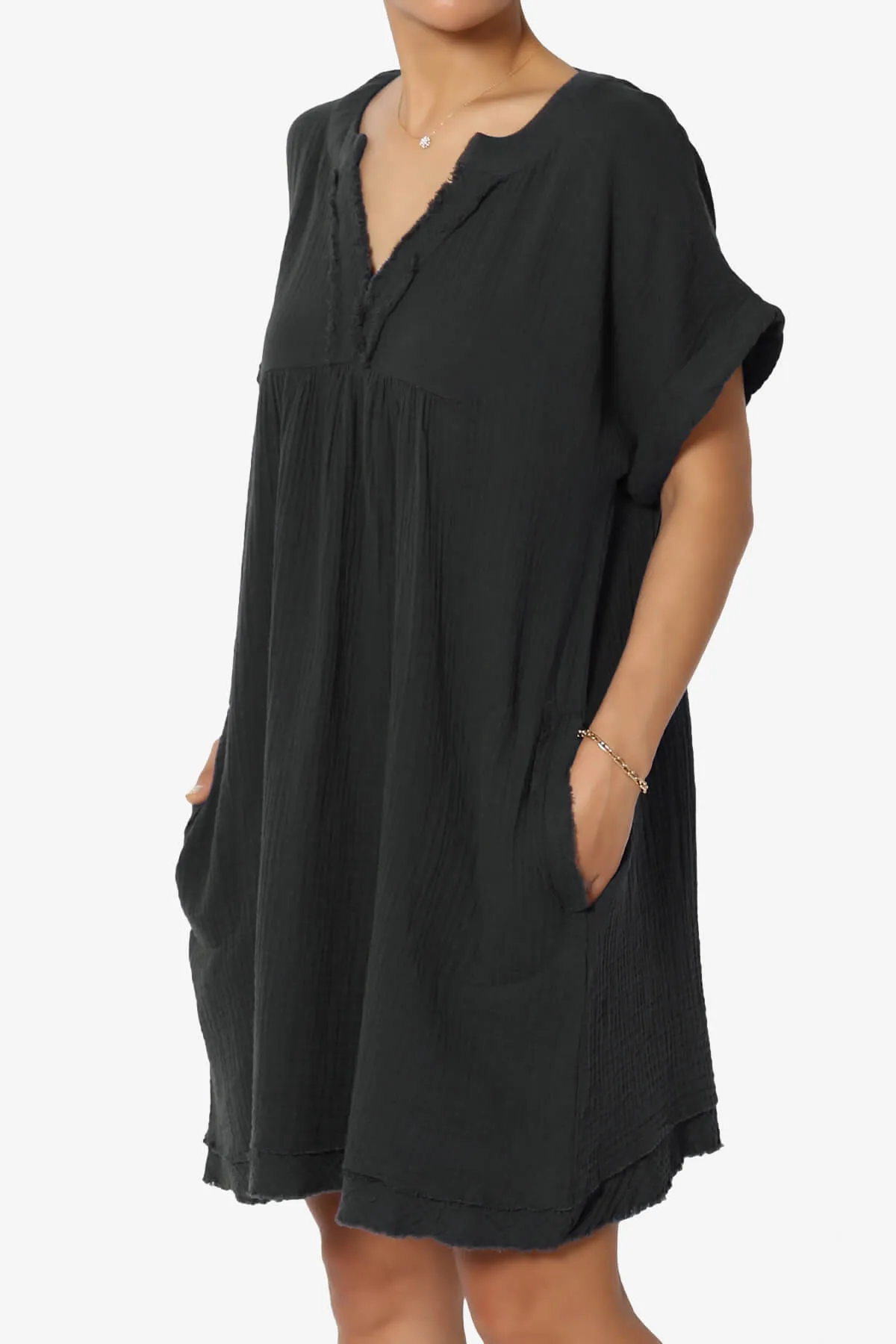 Milly Gauze V-Neck Babydoll Shift Mini Dress PLUS