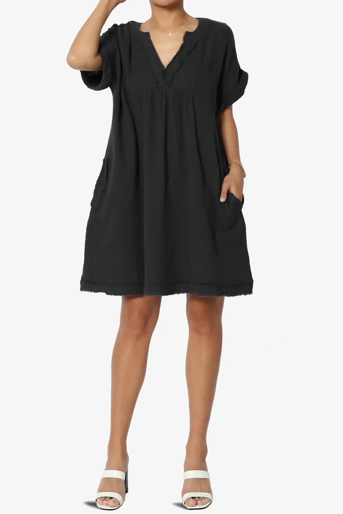 Milly Gauze V-Neck Babydoll Shift Mini Dress PLUS