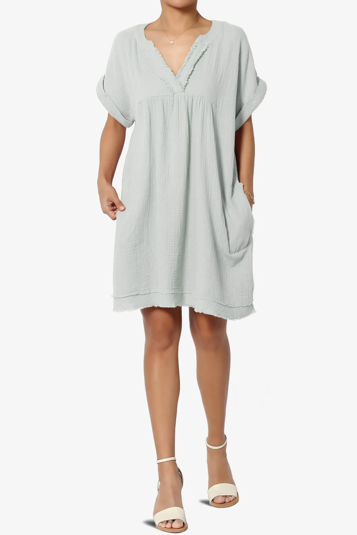 Milly Gauze V-Neck Babydoll Shift Mini Dress PLUS