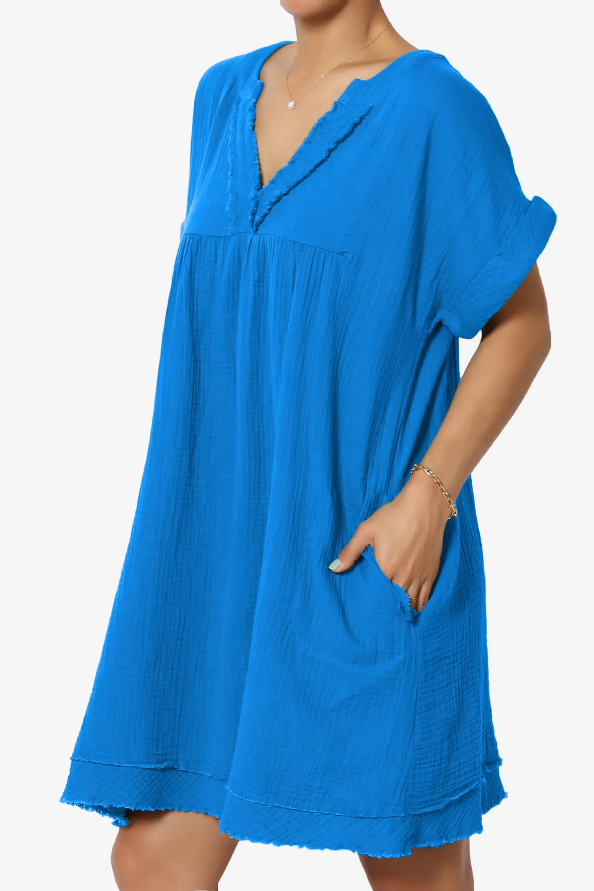 Milly Gauze V-Neck Babydoll Shift Mini Dress PLUS
