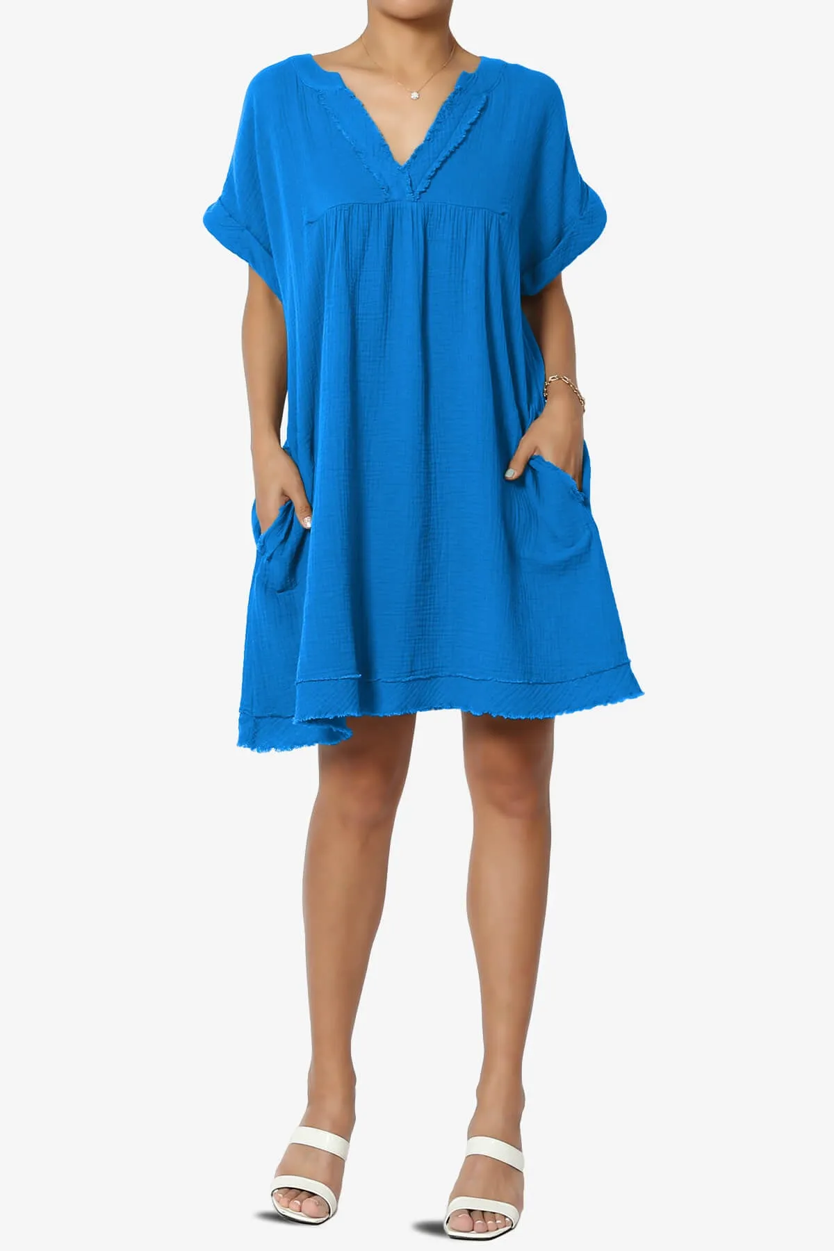 Milly Gauze V-Neck Babydoll Shift Mini Dress PLUS