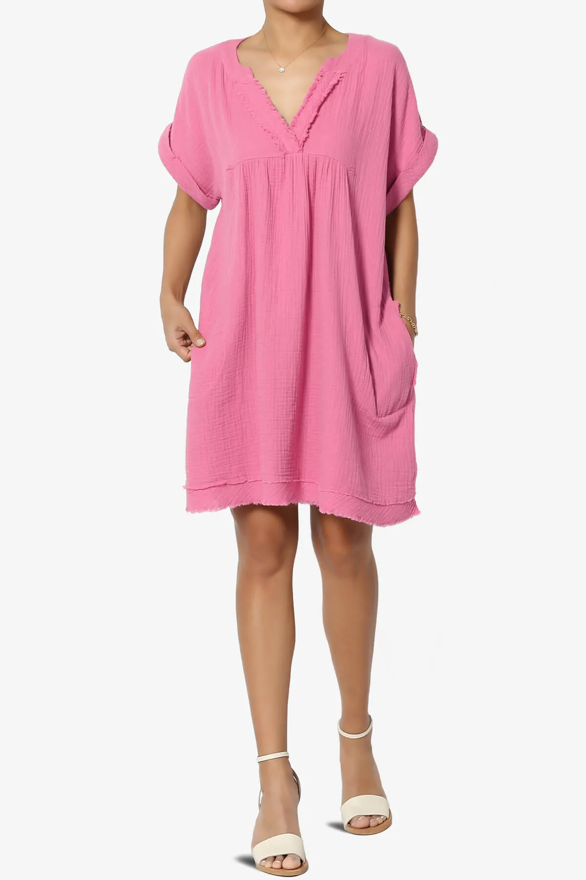 Milly Gauze V-Neck Babydoll Shift Mini Dress PLUS