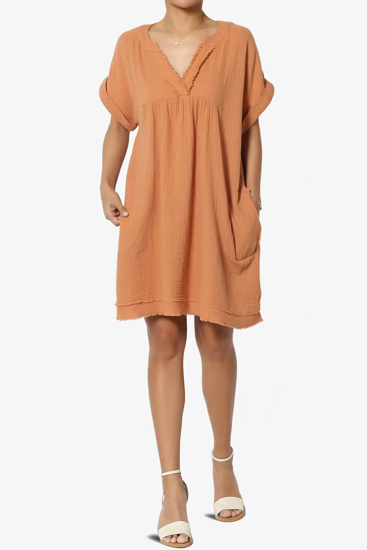 Milly Gauze V-Neck Babydoll Shift Mini Dress PLUS