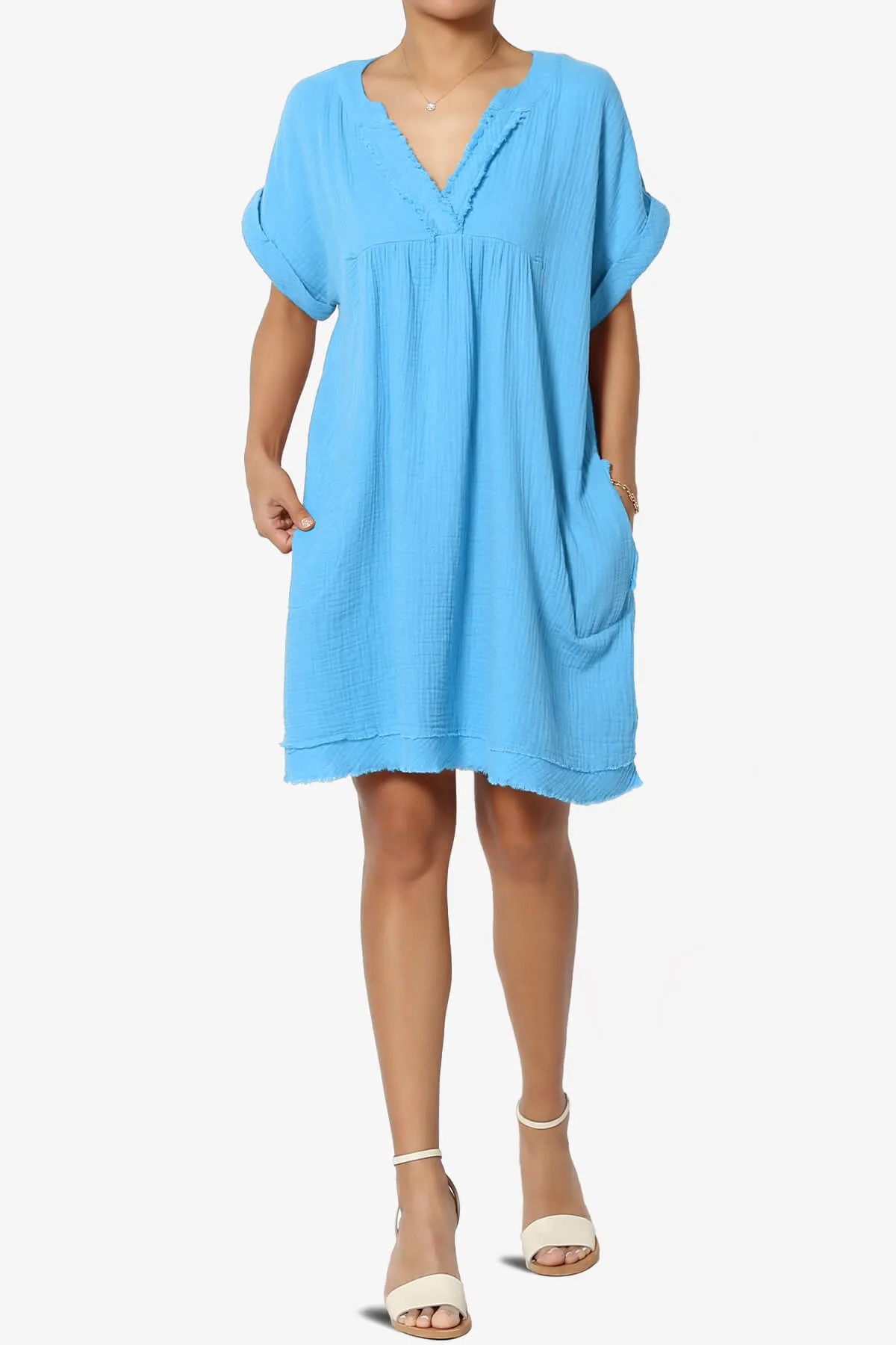 Milly Gauze V-Neck Babydoll Shift Mini Dress PLUS