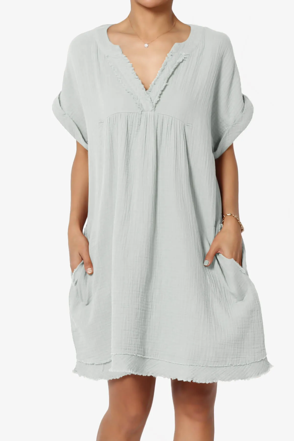 Milly Gauze V-Neck Babydoll Shift Mini Dress PLUS