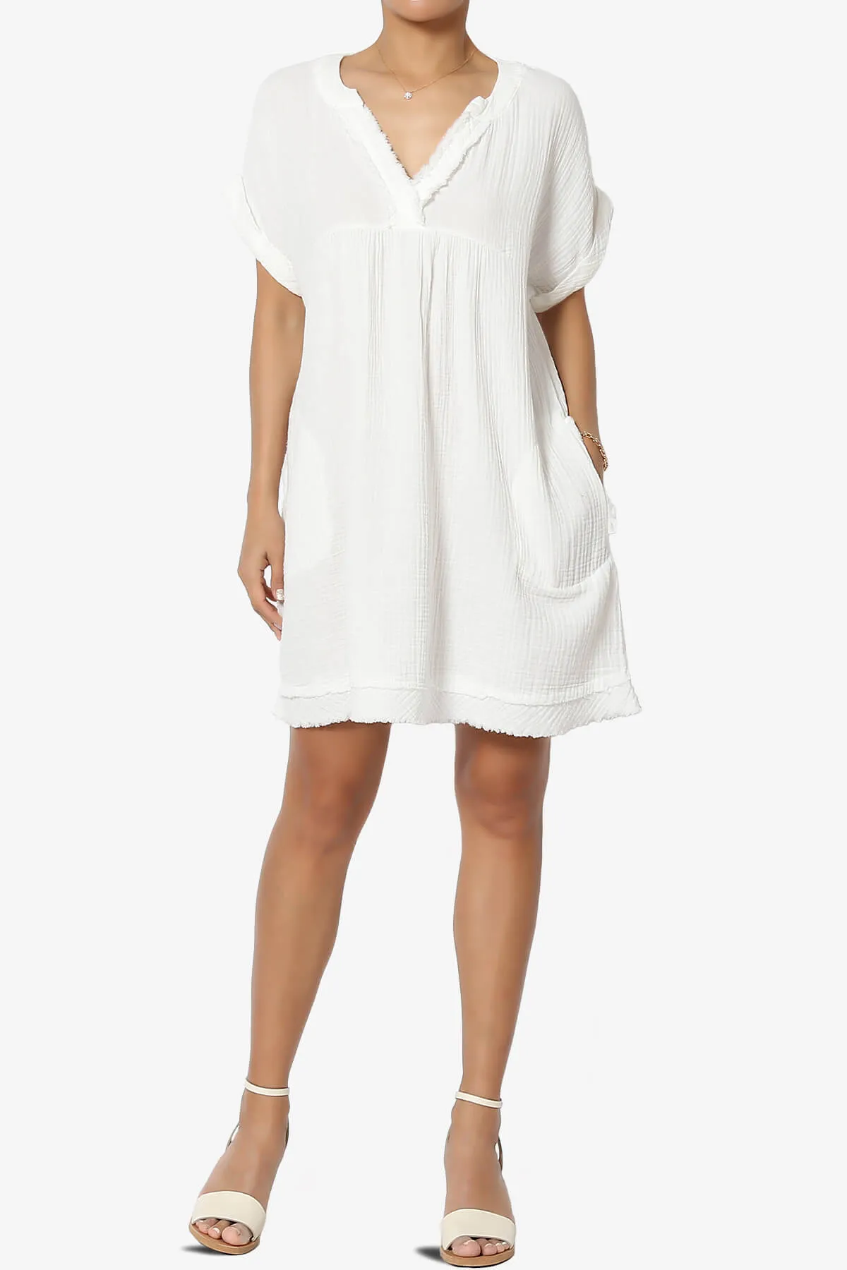 Milly Gauze V-Neck Babydoll Shift Mini Dress PLUS